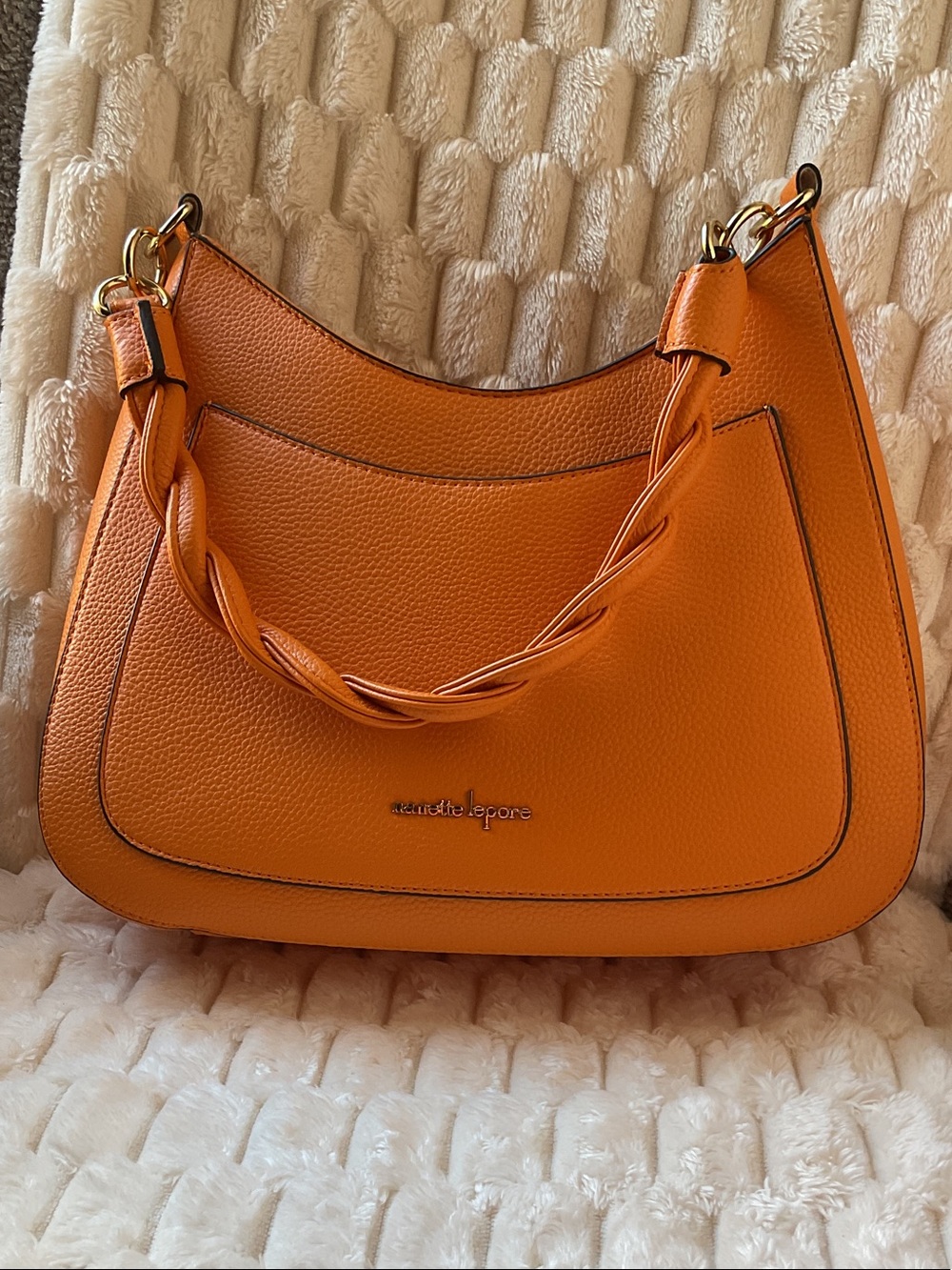 Nanette Lepore Orange Braided-Handle Hobo Shoulder Bag